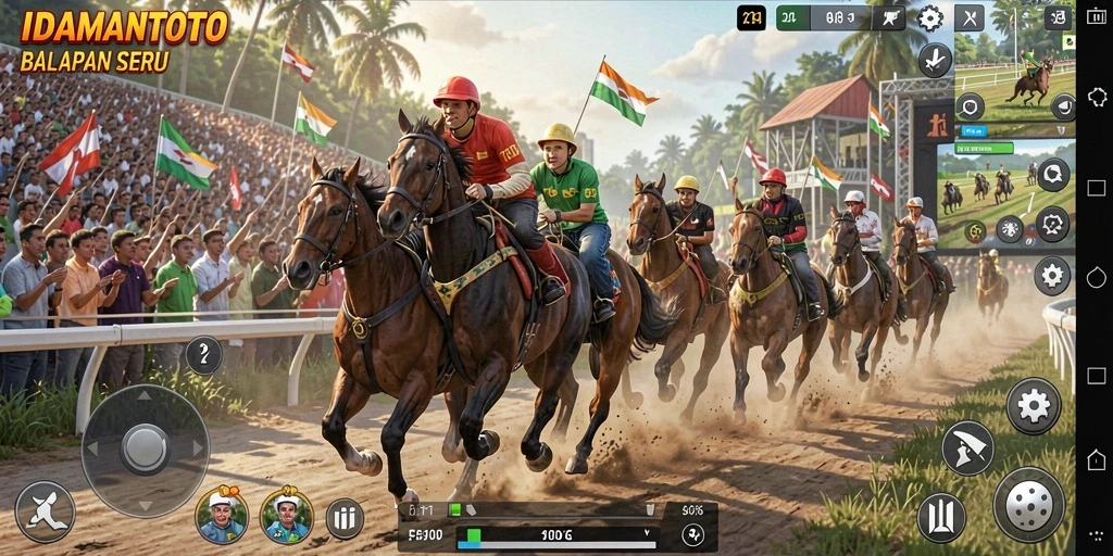 Screenshot gameplay IDAMANTOTO menampilkan aksi balapan yang mendebarkan.