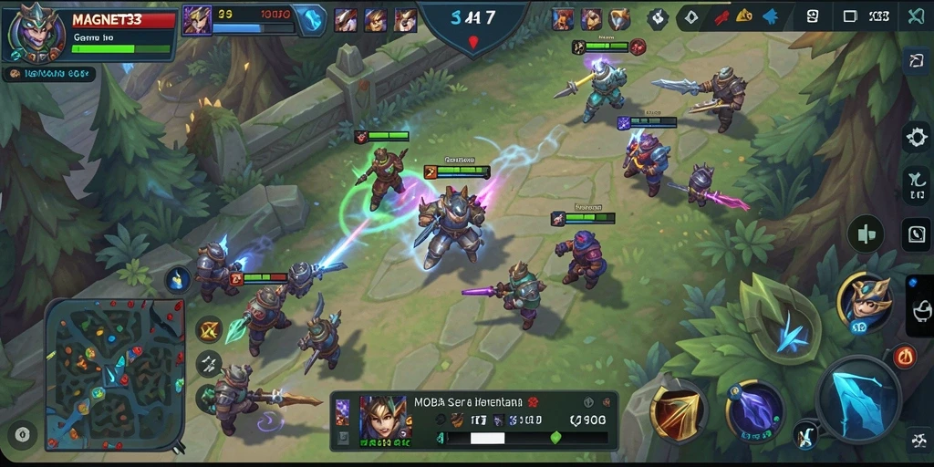 Tampilan gameplay seru dari MAGNET33 yang menampilkan pertarungan tim.