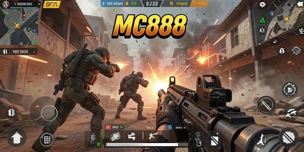 Gameplay intens dan seru dalam MC888, menampilkan aksi pertempuran FPS.