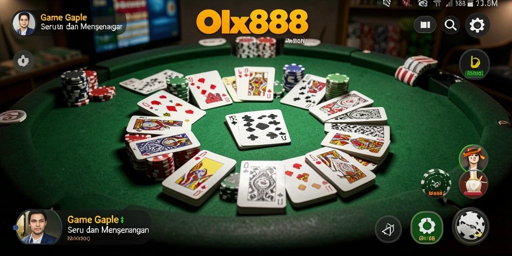 Tampilan gameplay seru OLX888 dengan kartu Gaple yang menantang.