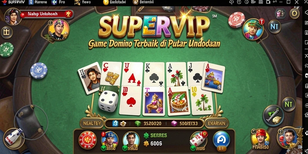 Screenshot gameplay SUPERVIP menampilkan aksi seru di atas meja Domino.